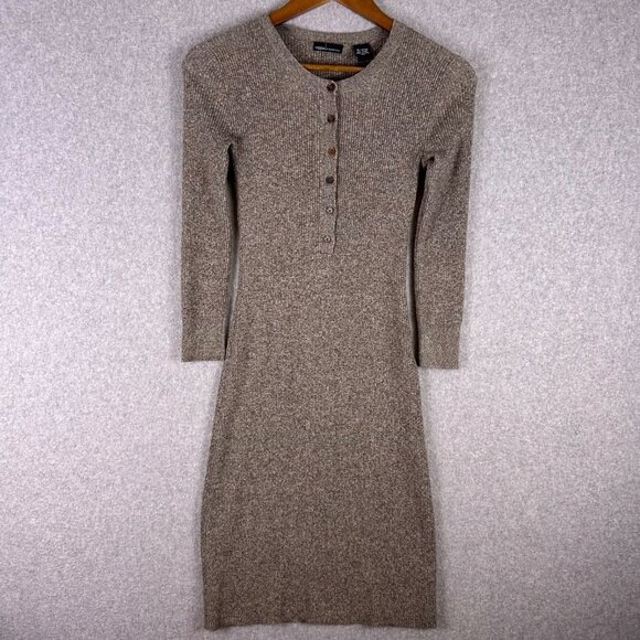 Moda International Sweater Dress Women's XS Brown Ribbed Knit Fitted Y2K 2000s - Picture 1 of 9